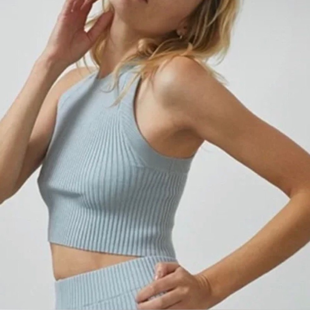 Lunya Cozy Organic Cotton Ribbed Cropped Tank in green size M